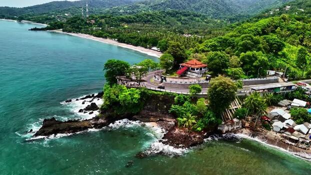 Aerial view of coastal road along the cliffs in Bali Indonesia.