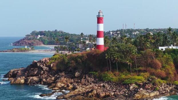 Aerial view of Vizhinjam Lighthouse on the coast India. Aerial view of Vizhinjam Lighthouse on the coast India.