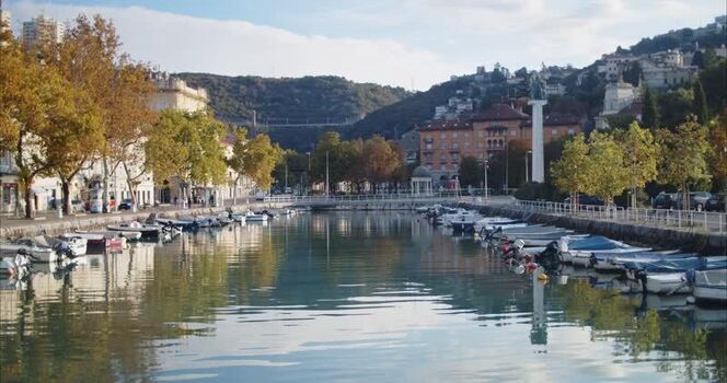 View of Mrtvi Kanal with moored boats in Rijeka Croatia.