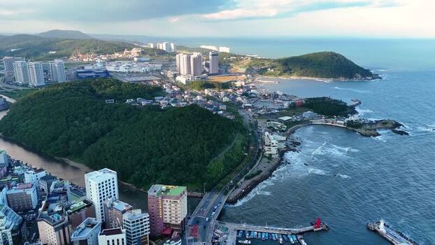 Aerial view of Songjeong dong coastal area in Busan South Korea. Aerial view of Songjeong dong coastal area in Busan South Korea.