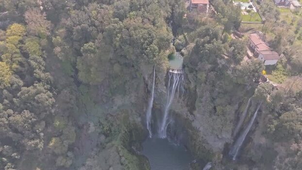 Aerial view of Marmore Falls in Terni Italy.