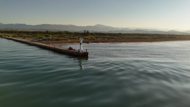 Aerial view of Manavgat Mendirek lighthouse on a pier Turkiye.
