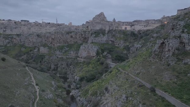 Aerial view of the historic Sassi di Matera Italy.