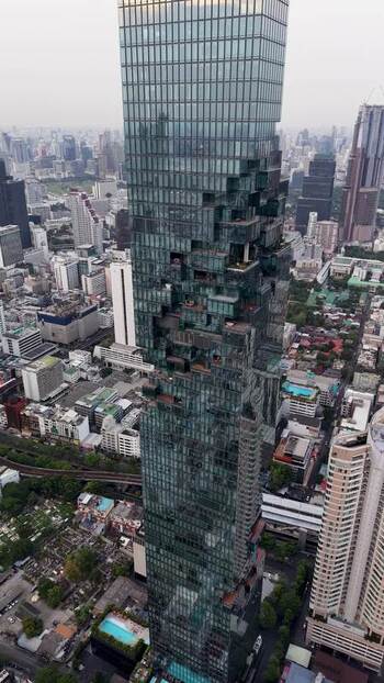 Aerial view of King Power Mahanakhon skyscraper in Bangkok Thailand. Aerial view of King Power Mahanakhon skyscraper in Bangkok Thailand.