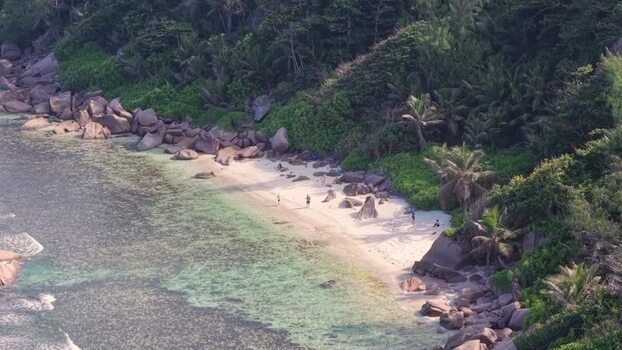 Aerial view of Anse Reunion beach Seychelles.