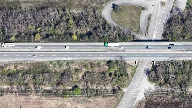 Aerial view of highway and interchange France.
