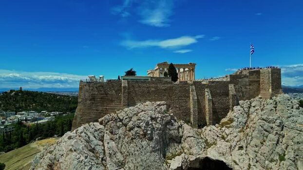 Aerial view of Acropolis of Athens Greece.