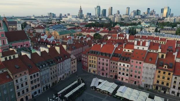 Aerial view of Warsaw Old Town in Poland.