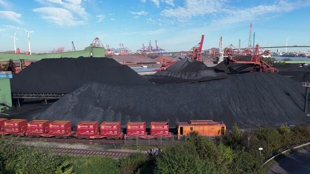 Aerial view of Hansaport coal terminal in Hamburg Germany. Aerial view of Hansaport coal terminal in Hamburg Germany.