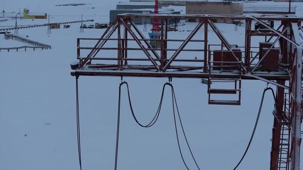 Aerial view of Pyramiden crane in Svalbard Svalbard and Jan Mayen.