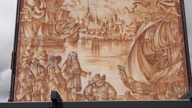 View of historical mural in Kaliningrad Russia.