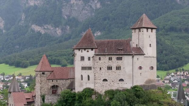 Aerial view of Vaduz Castle in Liechtenstein.