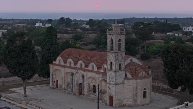 Aerial view of an old stone church in Famagusta Northern Cyprus.