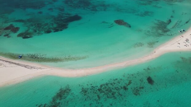 Aerial view of Los Roques archipelago sandbars Venezuela.