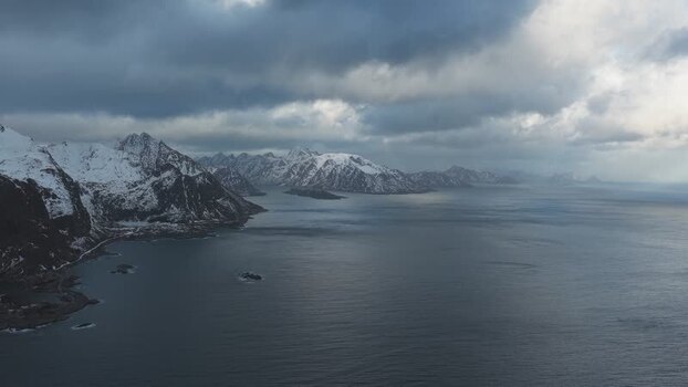 Aerial view of Reinebringen mountains Norway.