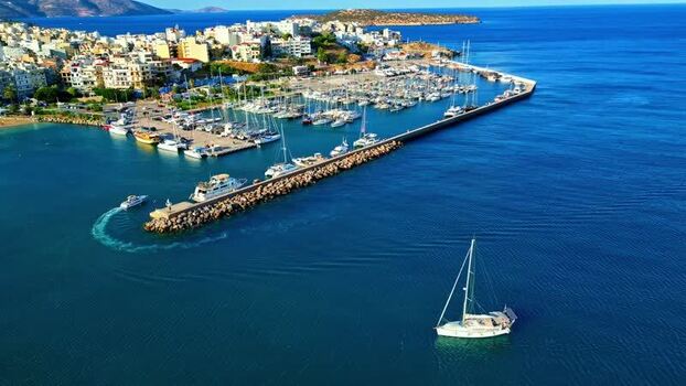 Aerial view of the marina in Crete Greece.