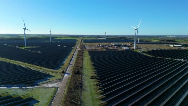 Aerial view of Chelveston Wind Farm United Kingdom.