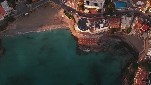 Aerial view of the turquoise coastline in Sant Elm Spain.