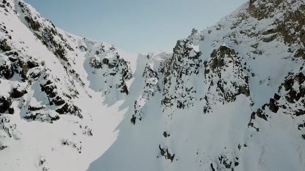 Aerial view of snow covered mountain pass in Baqueira Spain.
