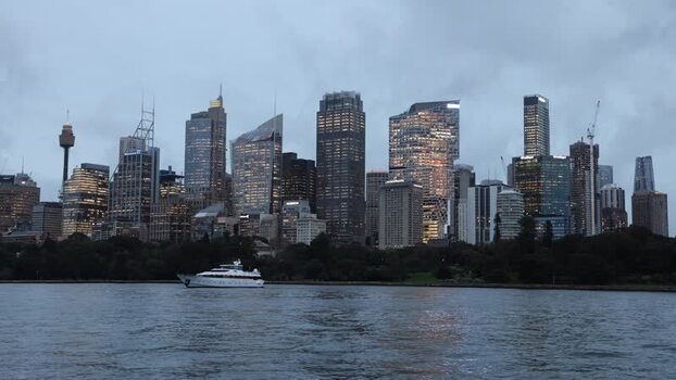 View of the Sydney skyline at dusk Australia.