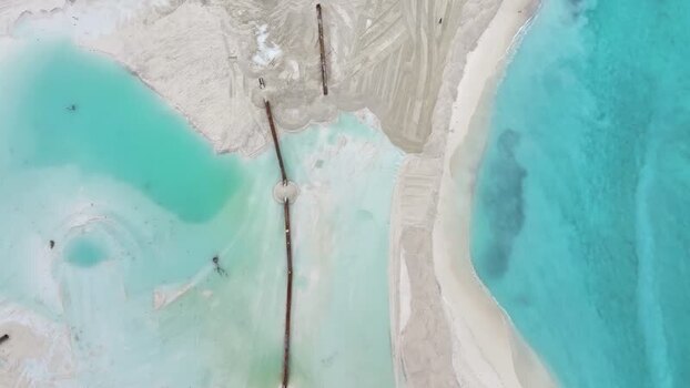 Aerial view of land reclamation and dredging in Gulhi Maldives.