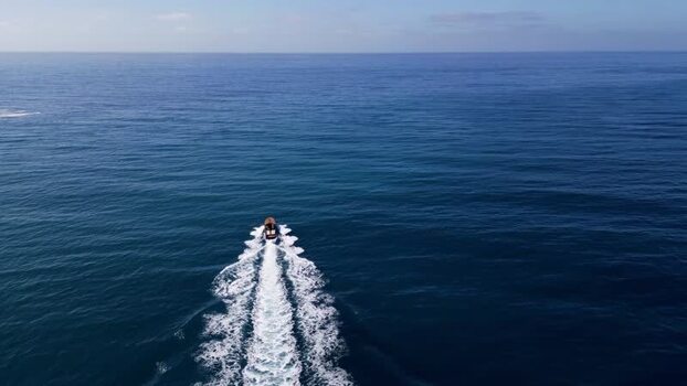 Aerial view of a boat in the Mediterranean Sea Spain.