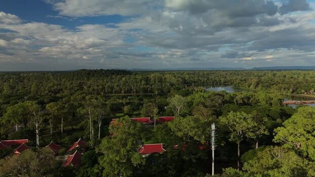 Aerial view of lush forest and river in Krong Siem Reap Cambodia. Aerial view of lush forest and river in Krong Siem Reap Cambodia.