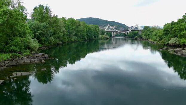 Aerial view of the Minho River and bridges in Ourense Spain.