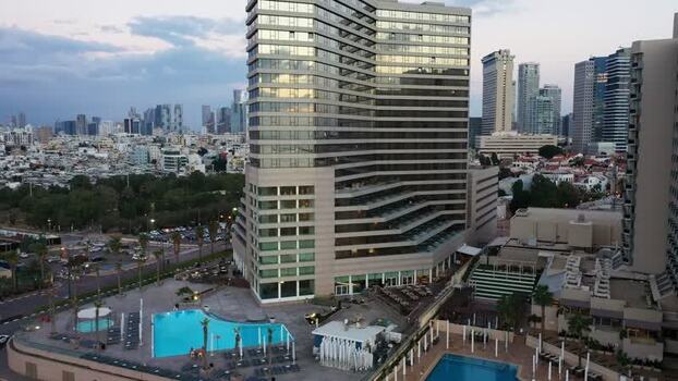 Aerial view of buildings and park Tel Aviv Yafo Israel.