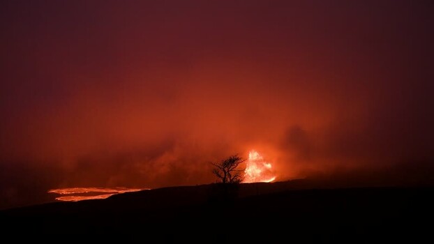 View of glowing lava at Halemaumau Crater United States.