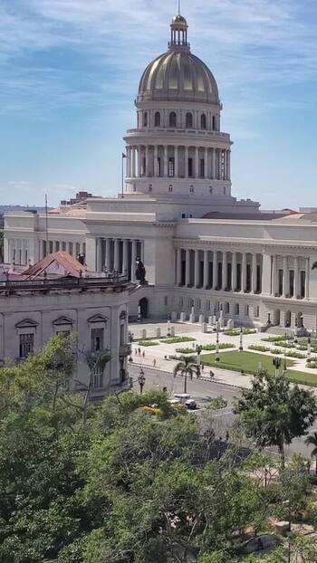 View of El Capitolio with neoclassical architecture in Havana Cuba.