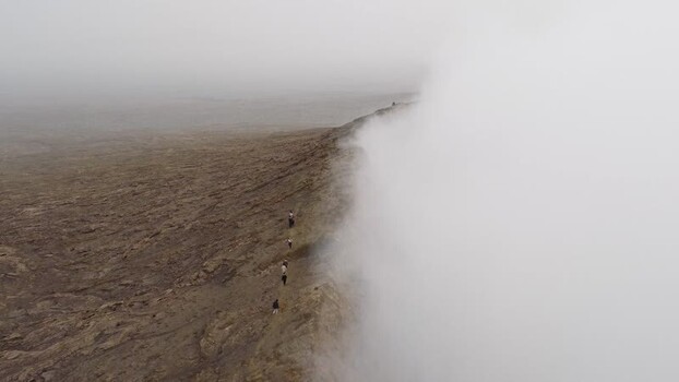 Aerial view of Erta Ale Volcano with people on the rim Ethiopia. Aerial view of Erta Ale Volcano with people on the rim Ethiopia.
