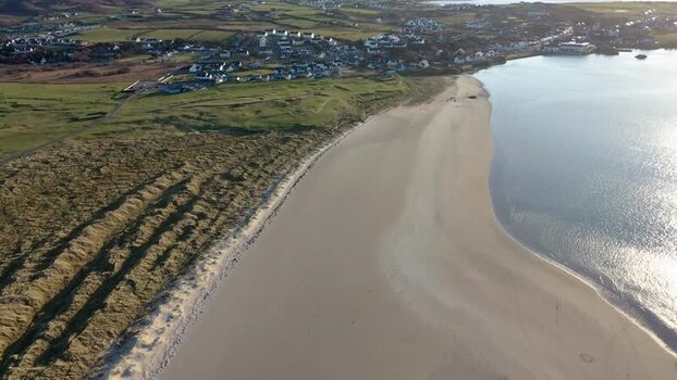Aerial view of Falcarragh beach and coastline Ireland.