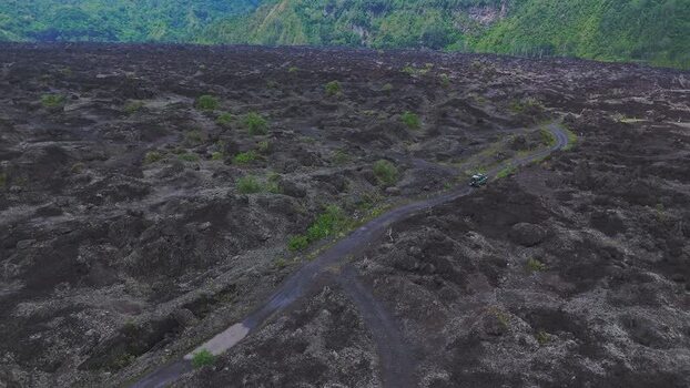Aerial view of Mount Batur volcanic landscape in Indonesia. Aerial view of Mount Batur volcanic landscape in Indonesia.