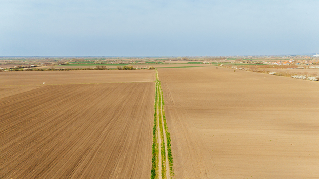 Aerial view of a stark contrast between the tilled earth and a narrow strip of green vegetation cutting through the landscape Sremska Mitrovica Vojvodina Serbia. Aerial view of a stark contrast between the tilled earth and a narrow strip of green vegetation cutting through the landscape Sremska Mitrovica Vojvodina Serbia.