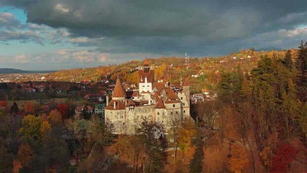 Aerial view of Bran Castle in autumn Romania. Aerial view of Bran Castle in autumn Romania.