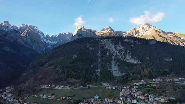 Aerial view of the Brenta group mountains and Molveno Italy. Aerial view of the Brenta group mountains and Molveno Italy.