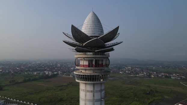 Aerial view of Menara Pandang Teratai tower Indonesia. Aerial view of Menara Pandang Teratai tower Indonesia.