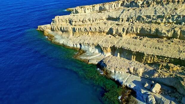 Aerial view of rocky coastline in Crete Greece.