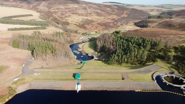 Aerial view of Whiteadder Reservoir and dam in Duns United Kingdom. Aerial view of Whiteadder Reservoir and dam in Duns United Kingdom.