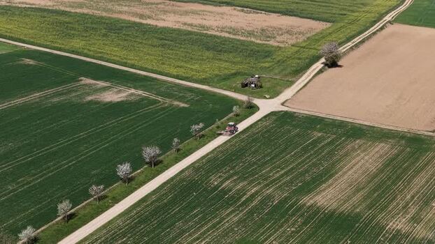 Aerial view of agricultural fields France.