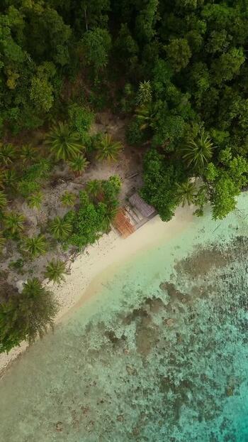 Aerial view of Fam Islands beach in Indonesia.