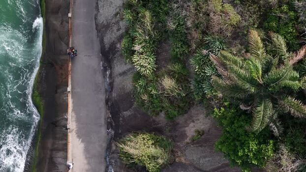 Aerial view of Praia do Leme coastal path Brazil.
