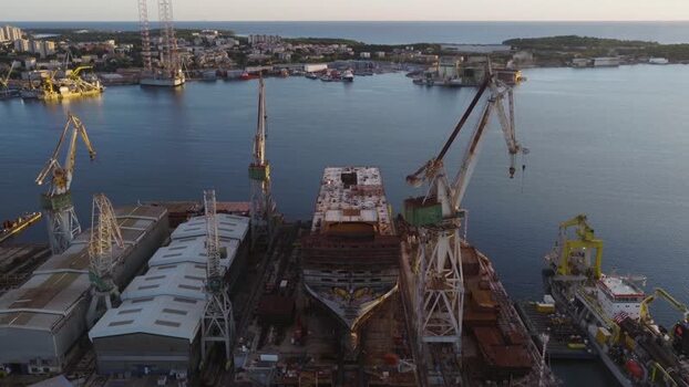 Aerial view of Uljanik shipyard in Pula Croatia. Aerial view of Uljanik shipyard in Pula Croatia.