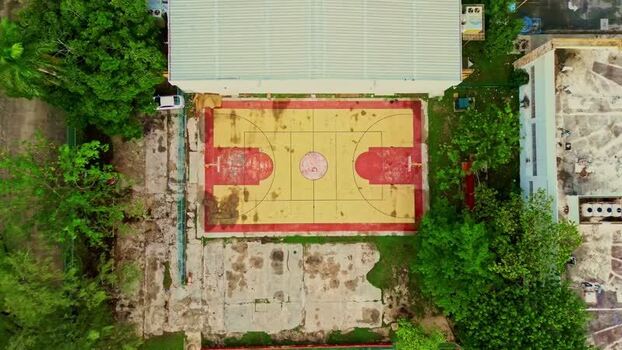 Aerial view of a basketball court and surrounding trees Mexico. Aerial view of a basketball court and surrounding trees Mexico.