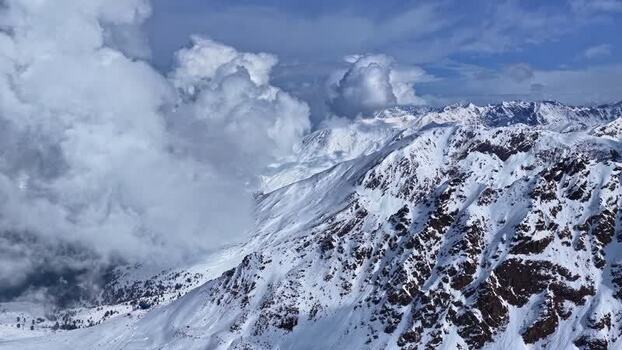Aerial view of snowy mountains in Nauders Austria.