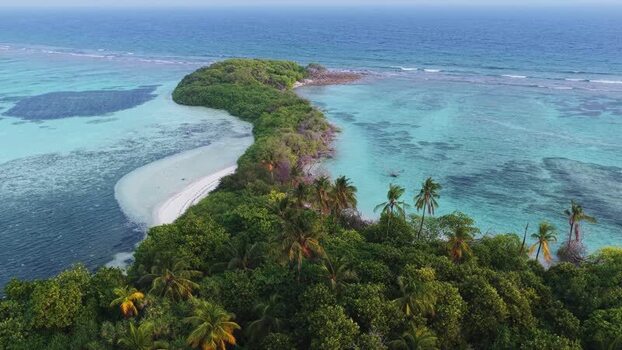 Aerial view of Fenboahura island in the Maldives.