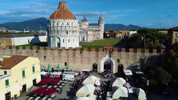 Aerial view of Piazza dei Miracoli in Pisa Italy. Aerial view of Piazza dei Miracoli in Pisa Italy.