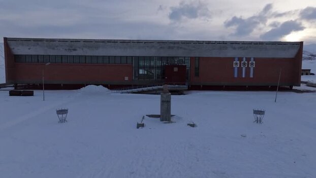 Aerial view of Pyramiden building in Svalbard Svalbard and Jan Mayen.