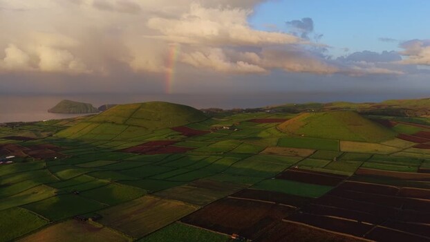 Aerial view of volcanic hills on Terceira Island Portugal.